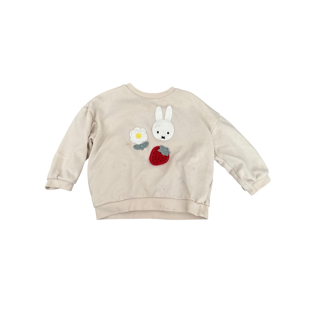 Miffy Bunny Sweatshirt Beige Strawberry Flower Patch Kids Toddler Size 3T